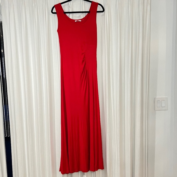 Calvin Klein Red Sleeveless Ruched Maxi Dress - Picture 1 of 4